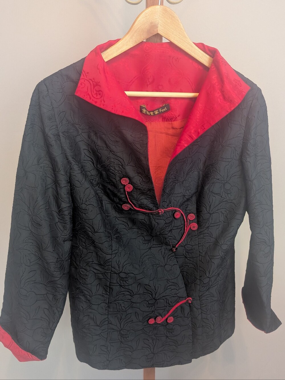 Black & Red Reversible-Style Quilted Jacket